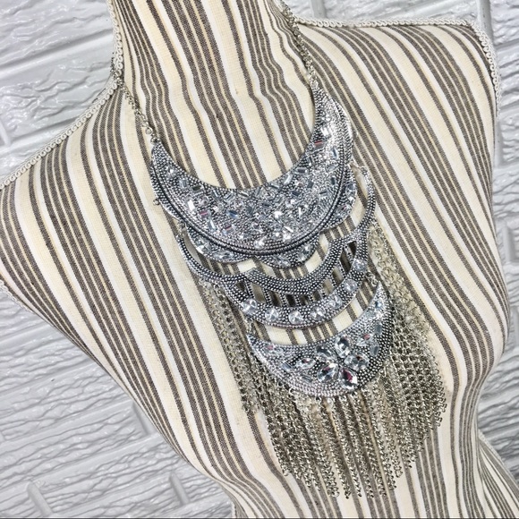 penelopejean Jewelry - Silver & Rhinestone Boho Statement Necklace